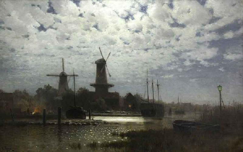 Walter Moras Mondschein uber hollandischen Hafen oil painting image